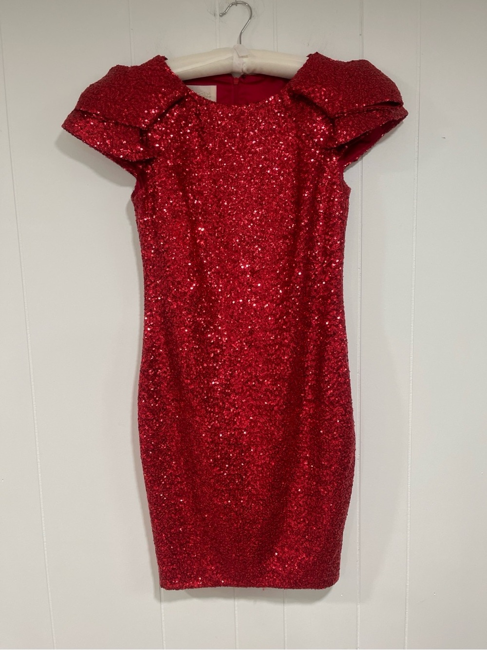 Marchesa Notte Red Sequin Cocktail Dress 8 Formal Wedding Guest Holiday Glam
